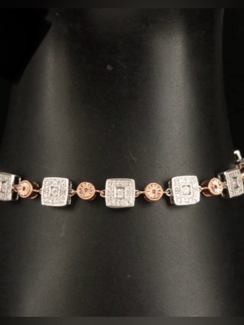 STERLING SILVER & GENUINE DIAMOND SQUARES & CIRCLES JWBR TENNIS BRACELET